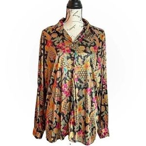 Vintage Orar’e Floral Print Long Sleeve Blouse